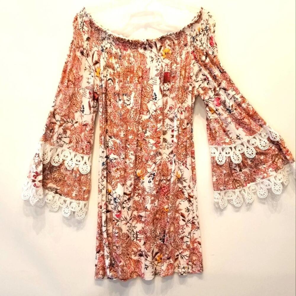Lapis Tangerine Baby‎ Doll Off the Shoulder Dress Cotton Loose Fit Size L